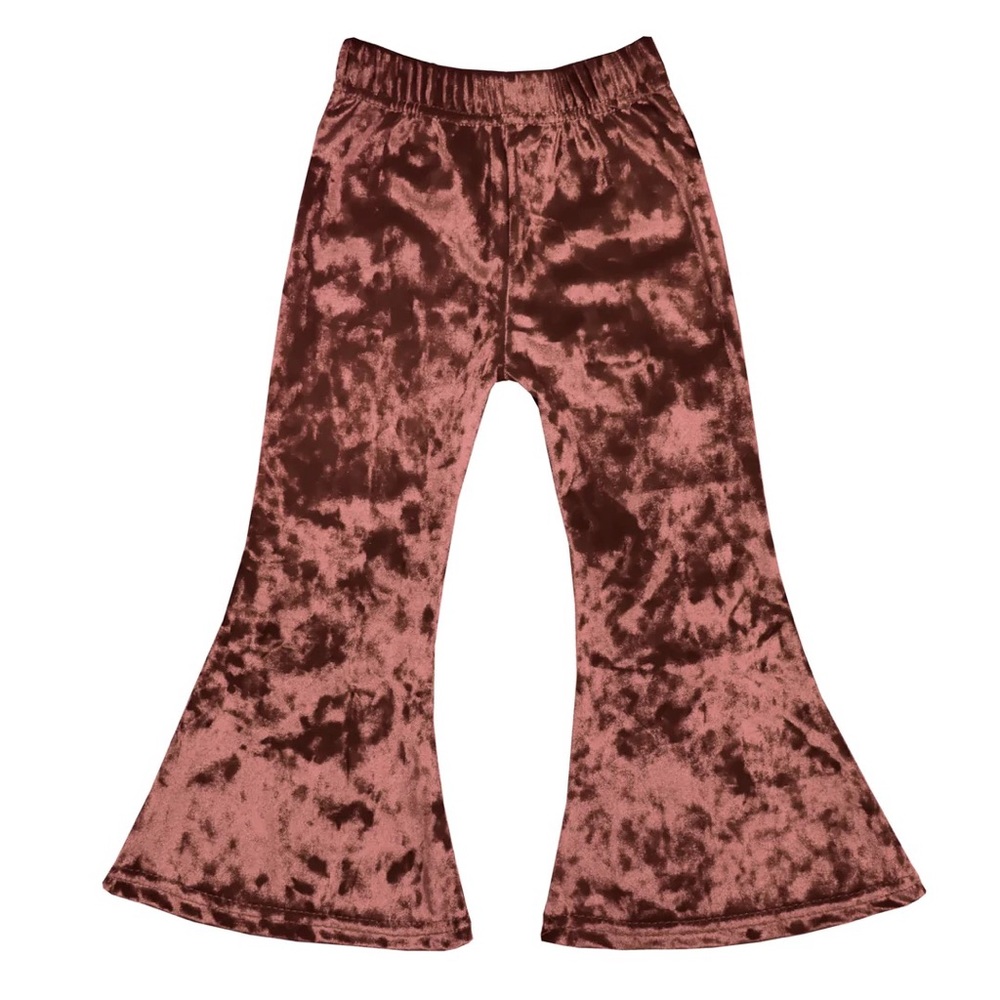 Dusty Rose Pink Crushed Velvet Little Girl's Bell Bottoms